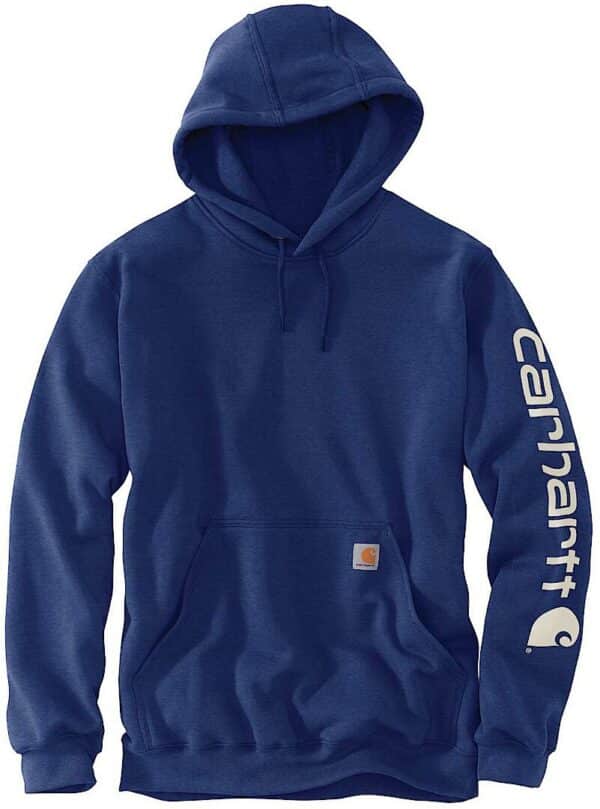 FELPA CARHARTT CON CAPPUCCIO E LOGO MANICA BLU HEAT